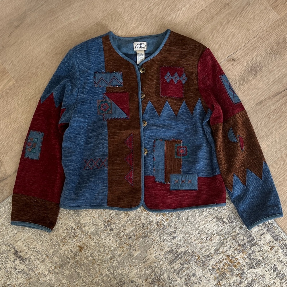 Koret city blues vintage patched button up coat